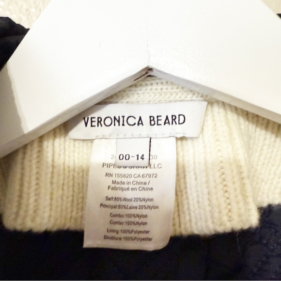 Veronica Beard Orine Quilted Hood Sweater Dickey Cream Navy 00-14 $298 - Picture 6 of 13